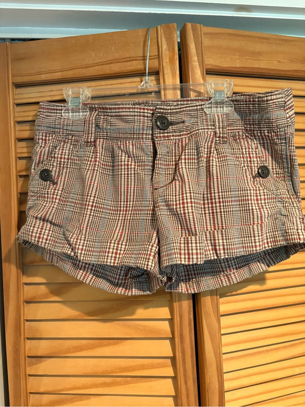 Vintage AE Plaid Shorts Size 2 Low Rise Brown Checkered Cuffed Micro Mini Shorts